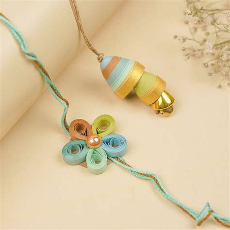 Buy Handmade Paper Quilled Floral Bhaiya Bhabhi Rakhi With Roli Chawal ...