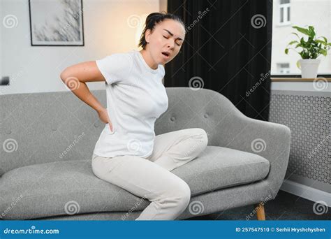 Sad Young Woman Touching Back Feeling Backache Morning Discomfort Low Lumbar Muscular Kidney ...