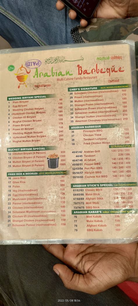 Menu at Arabian Barbeque, Puducherry