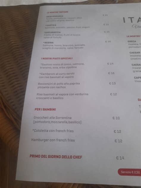 Menu at Ristorante Italiano Terme dei Papi, Viterbo