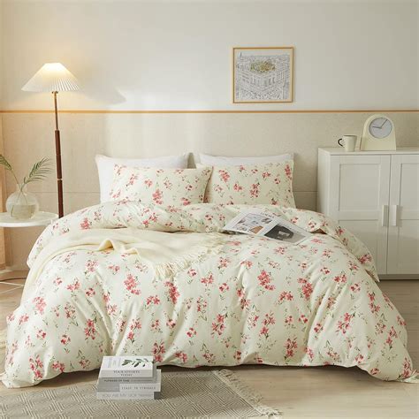 Amazon.com: EAVD Pink Floral Duvet Cover Twin Soft 100% Cotton ...