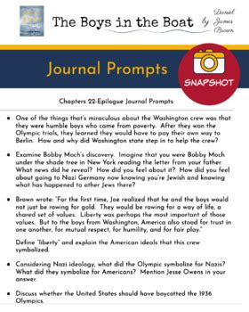 The Boys in the Boat Journal Prompts & Essay Topics / Nonfiction Resource