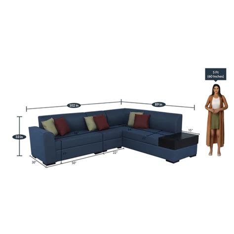 Alvin LHS Sectional Sofa in Blue Colour with Side Table in Dark Colour ...