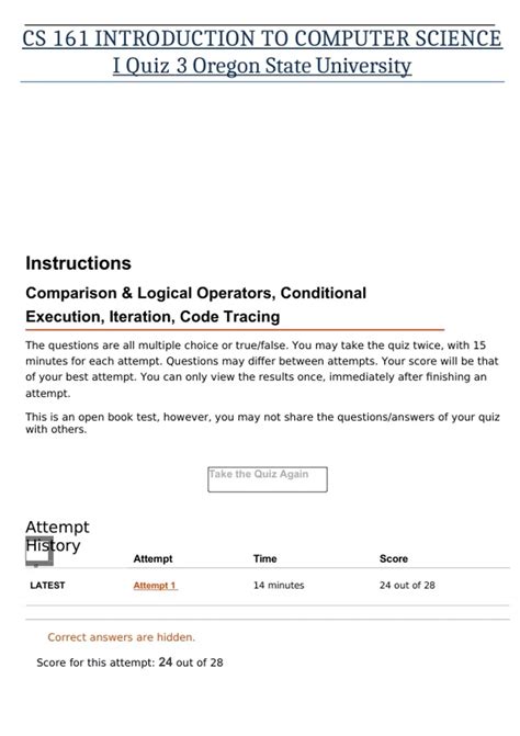 CS 161 INTRODUCTION TO COMPUTER SCIENCE I Quiz 3 Oregon State University - CS 161 - Stuvia US