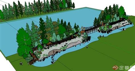 溪流水景景观详细设计su模型