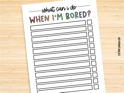 Editable I'm Bored Checklist, Printable Kids Activity List, School ...