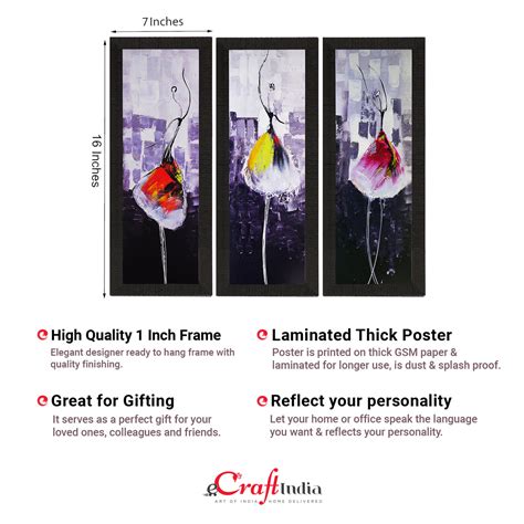 Set Of 3 Abstract Dancing Lady Satin Matt Texture UV Art Painting ...