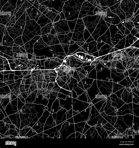 Area map of Mons, Belgium. Dark background version for infographic and marketing. This map of ...