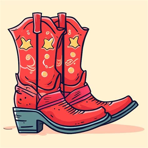 Rubber boots retro cowgirl hand drawn flat stylish cartoon sticker icon ...