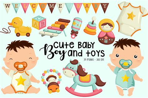 Baby Boy Clipart - Cute Baby Clip Art Graphic by Inkley Studio ...