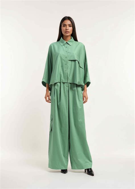AKOK Green Cotton Shirt and Trouser Co-ords