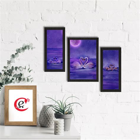 Set of 3 Loving Swan Couple Satin Matt Texture UV Art Painting ...