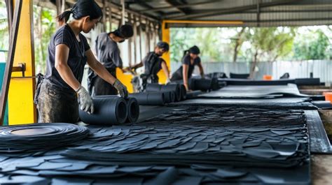 Workers in a factory manufacturing rubber sheets | Premium AI-generated ...