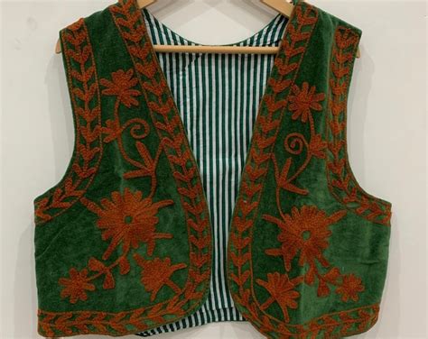 Orange Suzani Cotton Velvet Long Jacket | Quilted Boho Long Duster ...