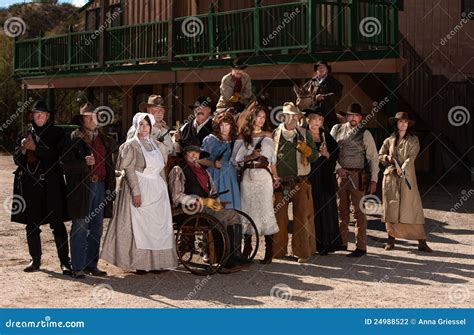 People Outside a Building in Old West Costumes Stock Photo - Image of ...