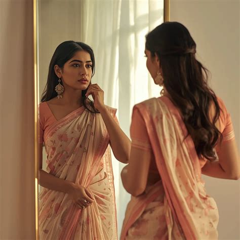 Viral Indian Saree Mirror Reflection Luxury Image Prompt | Saree ...