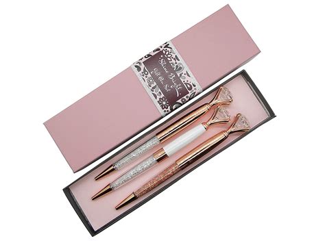 Pen Gift Set for Women - 3 Rose Gold Big Diamond Pens with Crystals in ...