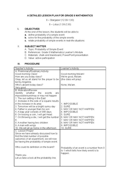 Image result for Lesson Plan About Probability