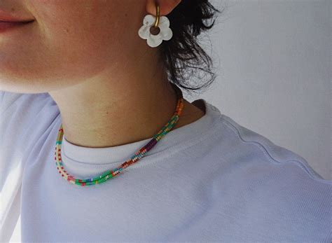 Pastel Color Palettes Choker, Beaded Handmade Necklace, Handwoven Glass Seed Beads Jewelry ...