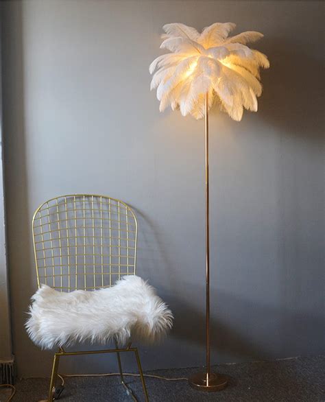 pombconw Natural Ostrich Feather Lamp Floor,62" Feather Lamps Modern ...