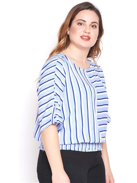 Style Quotient Round Neck Extended Sleeves Blouson Plus Size Top for ...