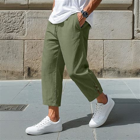 Men's Linen Pants Trousers Summer Pants Baggy Pants Cropped Pants ...