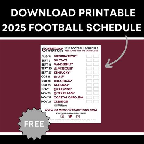 Printable 2025 South Carolina Football Schedule - Gamecock Traditions