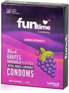 Funtime Dotted, Ribbed & Contoured Black Grapes Flavored Condom | 3N ...