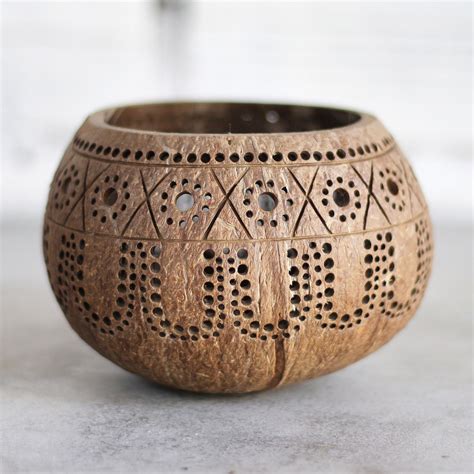 Jumbo Hand Carved Coconut Candle Shell Holder Home Décor (Tropical ...