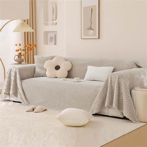 HOKIPO Luxury Rabbit Plush Sofa Throw, Sofa Cover for 1 Seater Sofa ...
