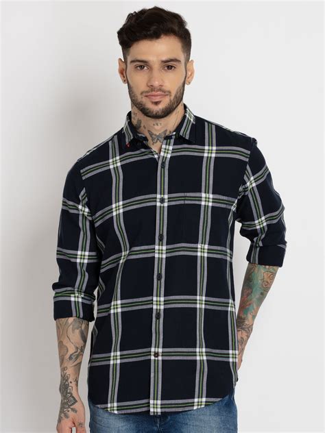 Buy Navy Cotton Shirt - Checkered Shirts for Men | Status Quo