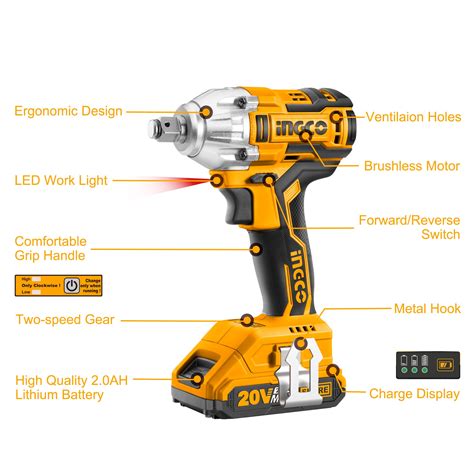 Buy INGCO 20V Cordless Impact Wrench Set, Brushless 1/2 Inch Impact ...