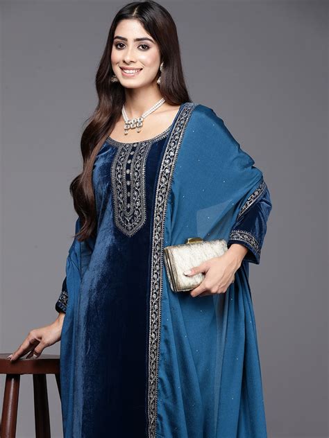 Libas Floral Yoke Design Regular Sequinned Velvet Kurta with Palazzos ...