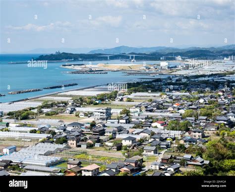 Panoramic view over Kochi coastline from Zenjibuji, temple number 32 of Shikoku pilgrimage ...