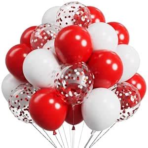 Metallic Shiny Red and White Balloons 10 Inch and Latex Helium Red ...