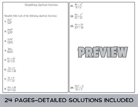 Simplifying algebraic fractions (120 questions) worksheet (with ...