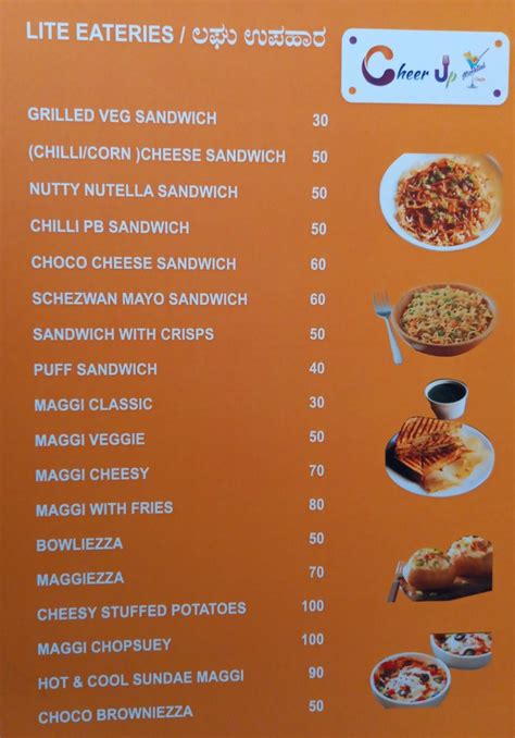 Menu at Cheer Up's, Bengaluru