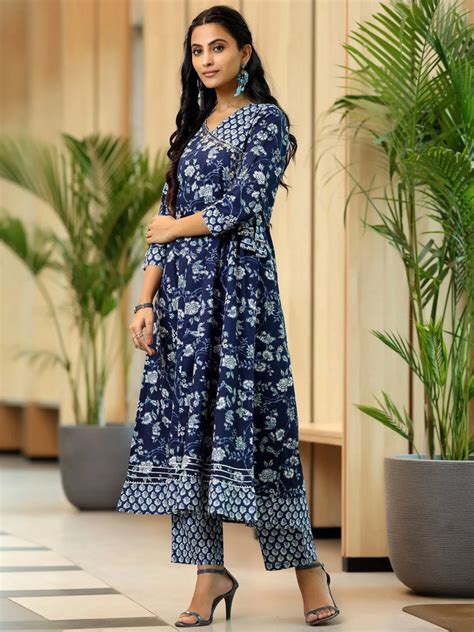Buy Blue Printed Cotton Anarkali Kurta Set Online at Rs.1349 | Libas