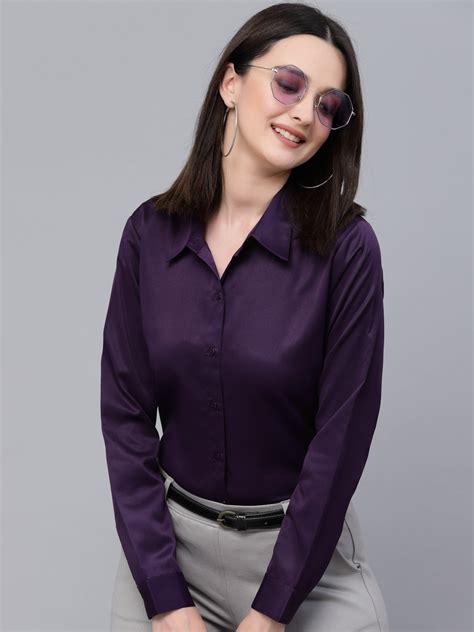 Style Quotient Women Solid Wine Satin Formal Shirt – foreverformals.in