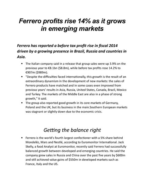 The Ang Mo Kio Case - Ferrero profits rise 14% as it grows in emerging ...