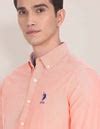 Buy Men Button Down Collar Solid Casual Shirt Orange|U.S. Polo Assn. India