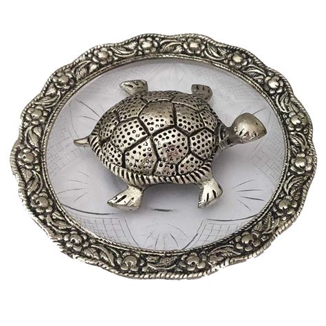 Divya Mantra Metal Feng Shui Metal 4 Inch Tortoise with Glass Water 5.5 ...