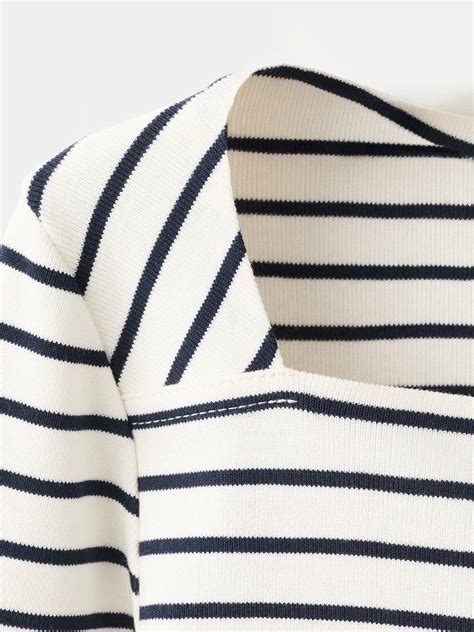 Mango Boat Neck Stripe Knit Top, Off White