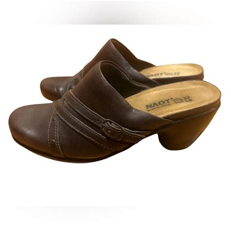 WOMENS NAOT BROWN LEATHER BUCKLE SLIP ON CLOGS MULES... - Depop