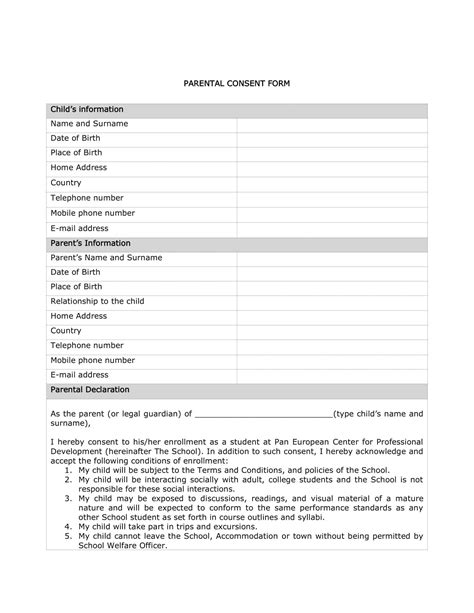 Free Printable Parental Consent Form Templates [Travel, Passport] Word