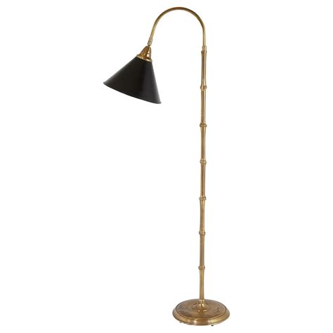 Lucite Floor Lamp with Brass Base, Black Shade with Gold Interior at ...