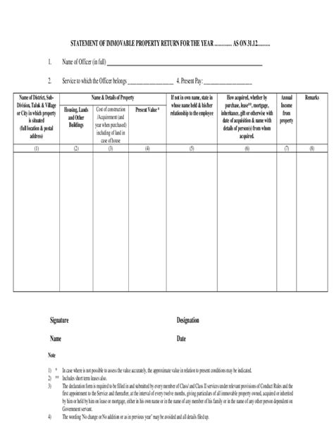 Fillable Online STATEMENT OF IMMOVABLE PROPERTY RETURN FOR ... Fax ...