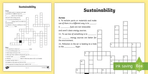 Sustainability Crossword (teacher made)
