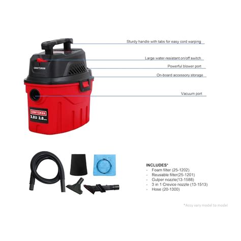 CRAFTSMAN 3-Gallon 3-HP Corded Wet/Dry Shop Vacuum with Accessories ...