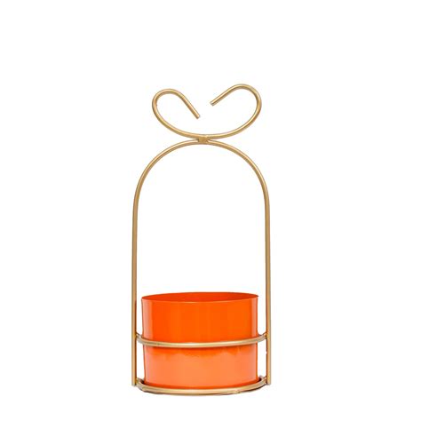 Hanging Orange Metal Planter on Gold Wire Stand | ThreadVibe Living